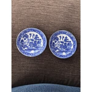 Vintage Blue Willow Pattern Miniature Plates Tea Set 4” Wide Stamped Foreign